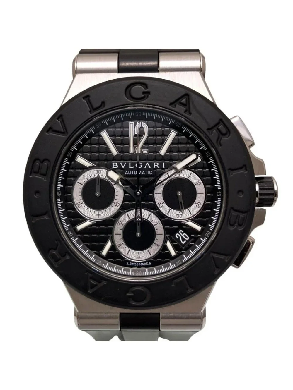 Bvlgari Diagono Watch SS Rubber Automatic Black Dial